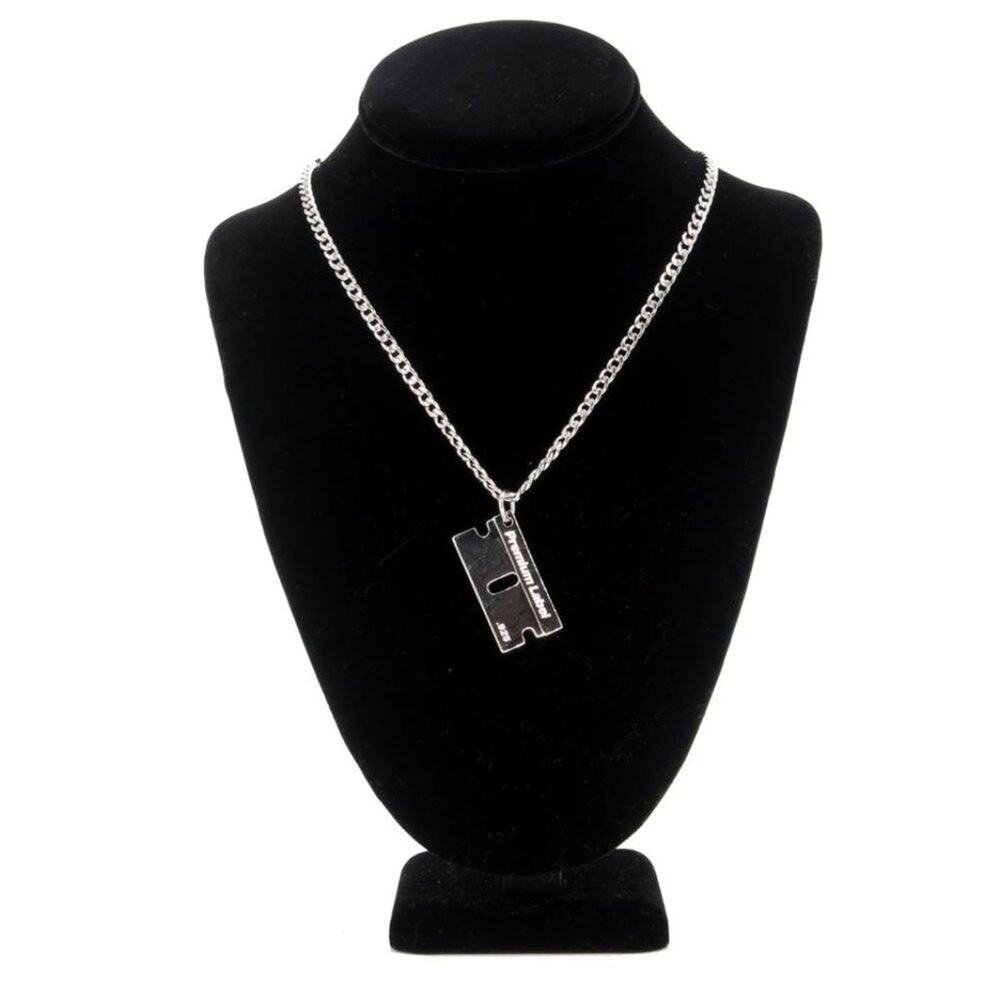 Premium Label Bad Habits Luxury Signature Silver Razor Blade Charm .925 Necklace
